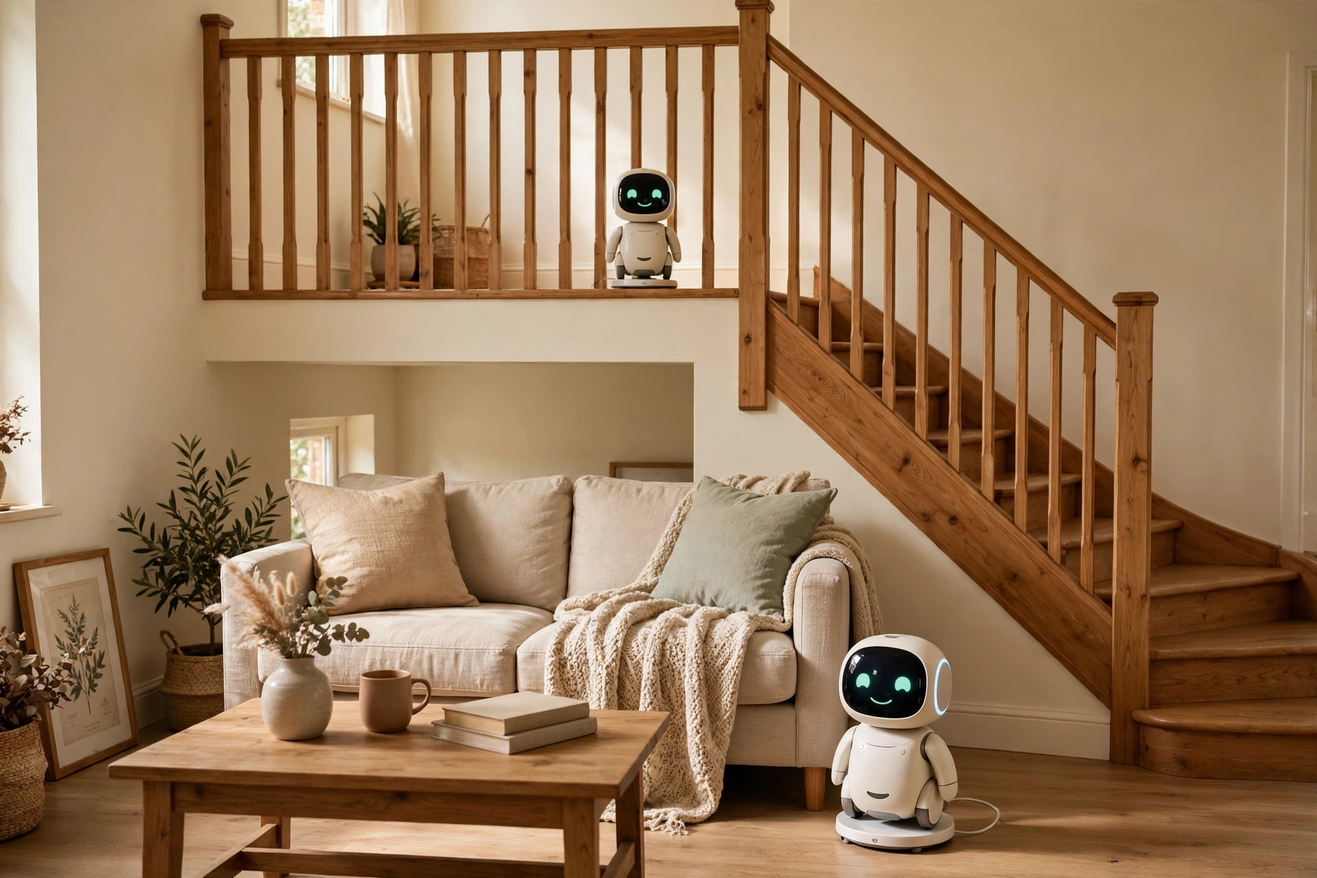 A Joyelo robot parked on its charging dock at home